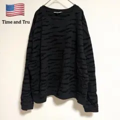 【Time and Tru】ゼブラ柄 スウェット トレーナー ブラック XL