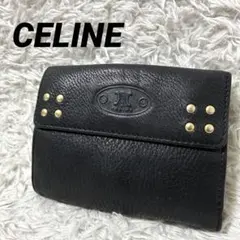 ✨希少✨セリーヌ CELINE 二つ折り財布 レザー スタッズ マカダム 黒のサムネイル