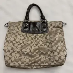 美品 COACH アシュレイ シグネチャー サテン キャリーオール F15510