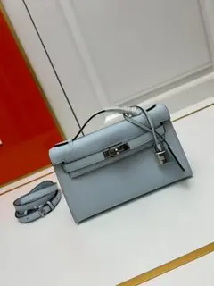 HERMES ライトブルー ショルダーバッグ ロック付き