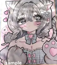 な*ん様 色紙 黒猫メイドくろねちゃん OC手描きアナログイラスト 1作目