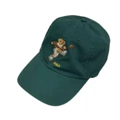 POLO テディベア刺繍 ダークグリーンキャップ