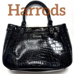 Harrods クロコ型押し エナメル コーティング ショルダーバッグ