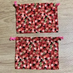 ハンドメイド　巾着　いちご柄