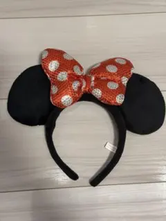 ディズニー ミニーちゃん水玉リボンカチューシャ レッドスパンコール