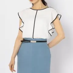 日本製【NOLLEY'S sophi】パイピングブラウス　半袖ブラウス　白　36