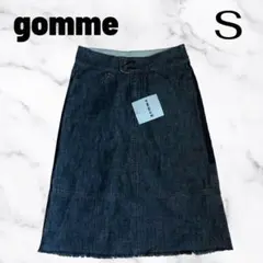 新品✨【gomme】デニムタイトスカート　台形　カットオフ　レース　ブルー　S