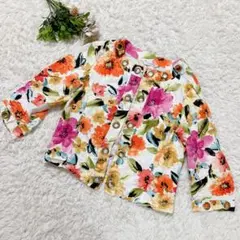 海外古着 派手カワ 花柄ジャケット M コットン100% 個性的 レトロ 総柄