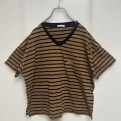 GLACIER ボーダー Vネック Tシャツ ブラウン