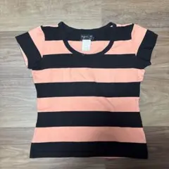 アニエスベー agnes b. ボーダー Tシャツ 黒 ピンク 2 Y2K