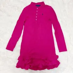 【ラルフローレン】ポロシャツフリルワンピース 長袖 ピンク XL(16)