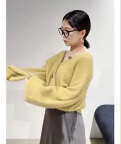 ラクーン混ニットカーディガン　ショート丈