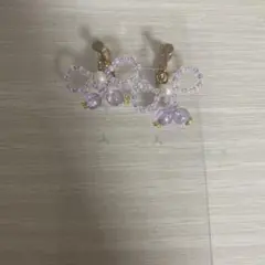 即発送可能おまけ付きハンドメイドビーズリボンイヤリング