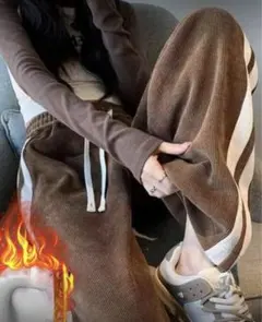 ブラウン コーデュロイ ワイドパンツ ストライプ