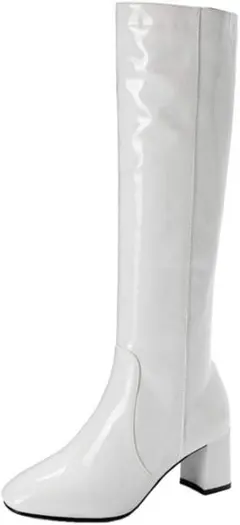 エナメル ロングブーツ ジッパー 太ヒール コスプレ 38AS White