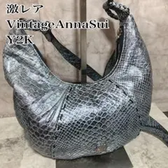 キ*ん様 ANNA SUI パイソン型押し メタリックブルー ホーボーバッグ 軽