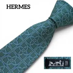 美品✴︎HERMES エルメス ネクタイ 幾何学模様 総柄 グリーン フランス