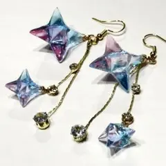 原石 四芒星 キラキラ ステンレスピアス①