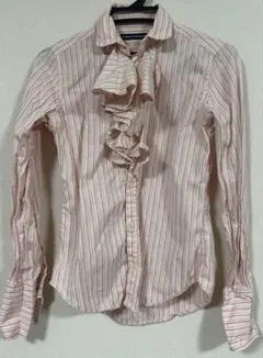 Ralph Lauren sports フリル 長袖シャツ ストライプ柄 ピンク