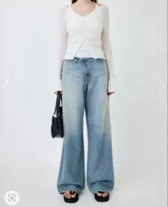 moussy CROSS WAIST WIDE STRAIGHT BLUE 2