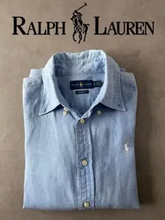 【美色】Ralph Lauren リネン シャツ シアー ライトブルー 水色 Sのサムネイル
