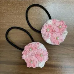 桜のヘアゴム　つまみ細工