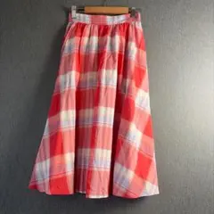 PROPORTIONチェックフレアスカートピンク系ロング丈上品フェミニン人気春夏のサムネイル