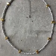 №1610シルバービーズゴールドハートネックレス