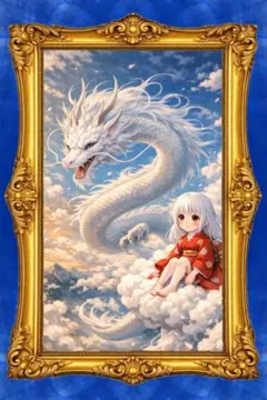 開運／金運アップ】白龍と弁財天の神秘的和風幻想インテリアアートA4