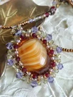 ブラウン系 ギブレガラス ペンダント ビーズワーク ヴィンテージ