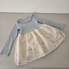 キッズ　ワンピース　長袖　子供服　110　チュール　ミント　チュニック　白