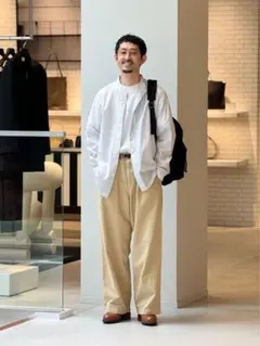 CABaN コットンブロード ピンストライプバンドカラーシャツのサムネイル