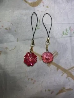 ハンドメイド レジン キーホルダー 花形 赤 2個セット