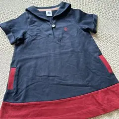 【超美品】プチバトー　ネイビーと赤のポロシャツワンピース 80cm