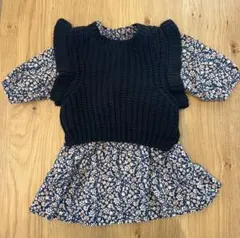 petit main フラワープリントワンピースとニットベストセット 90cm