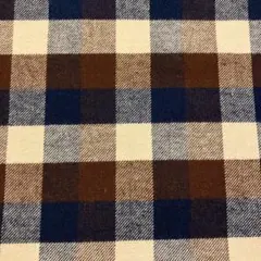 先染め生地（紺×茶×ベージュのブロックチェック柄ツイル）