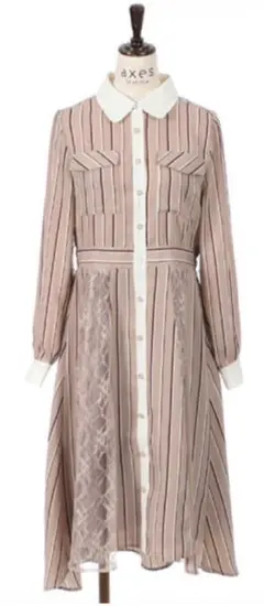 【新品】axes ピンクベージュストライプワンピース
