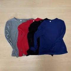 GU ソフトシアークルーネックT(長袖) グレー レッド ブラック ブルー