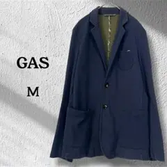 GAS ガス ネイビー テーラードジャケット M メンズ ロゴプレート スリット