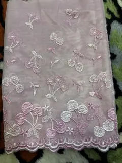 花柄刺繍レース生地 ピンク