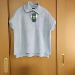 DECOY ライトグレー ニットベスト ポロ襟