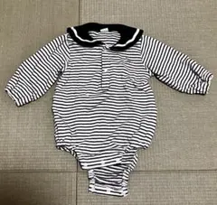 バースディCottoll セーラー襟ロンパース 白/黒ストライプ　80