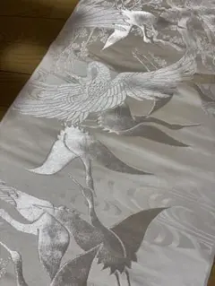 【高級 丹後ちりめん】正絹100% 丹後ちりめん 反物　白　柄　帯　鶴の刺繍