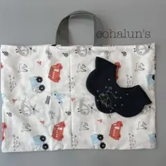 445.ハンドメイド 恐竜刺繍スタイと手提げバッグセット