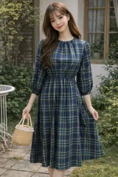 チェック　ワンピース　グリーン　緑