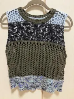 【美品】ZARA メッシュ編みニットベスト オリーブグリーン