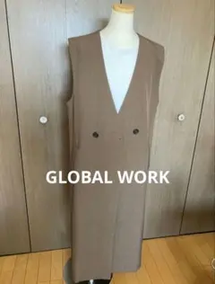 美品＊GLOBAL WORK ブラウン ダブルボタン ノースリーブベスト