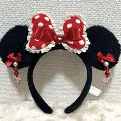 ディズニー　イヤリング　カチューシャ　赤　リボン　ドット　レトロ　フリル　水玉