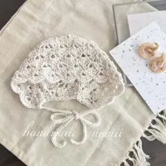 handmade♡松編みボンネット帽♡3ヶ月〜6ヶ月サイズベビーキッズ