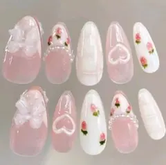 現品 ネイルチップ フレンチガーリー ワンホン ちゅるん シアー 韓国